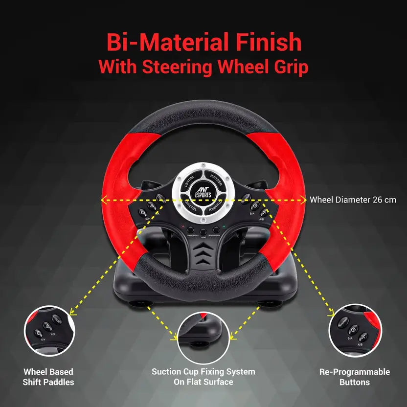Ant Esports Corsa Racing Wheel with Pedal GW170 (Red & Black, For PC)