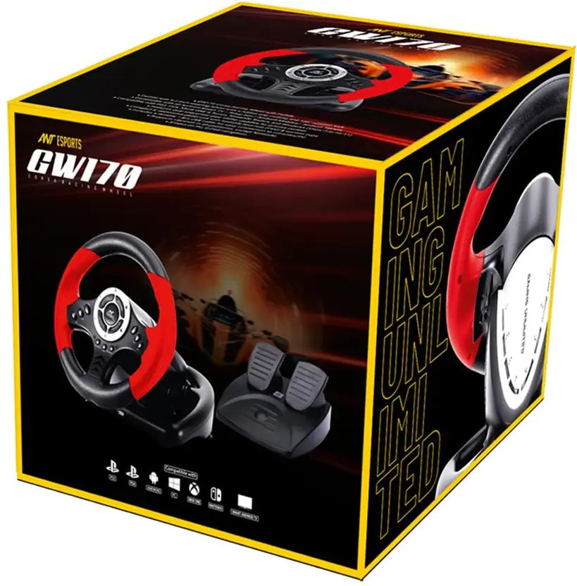 Ant Esports Corsa Racing Wheel with Pedal GW170 (Red & Black, For PC)